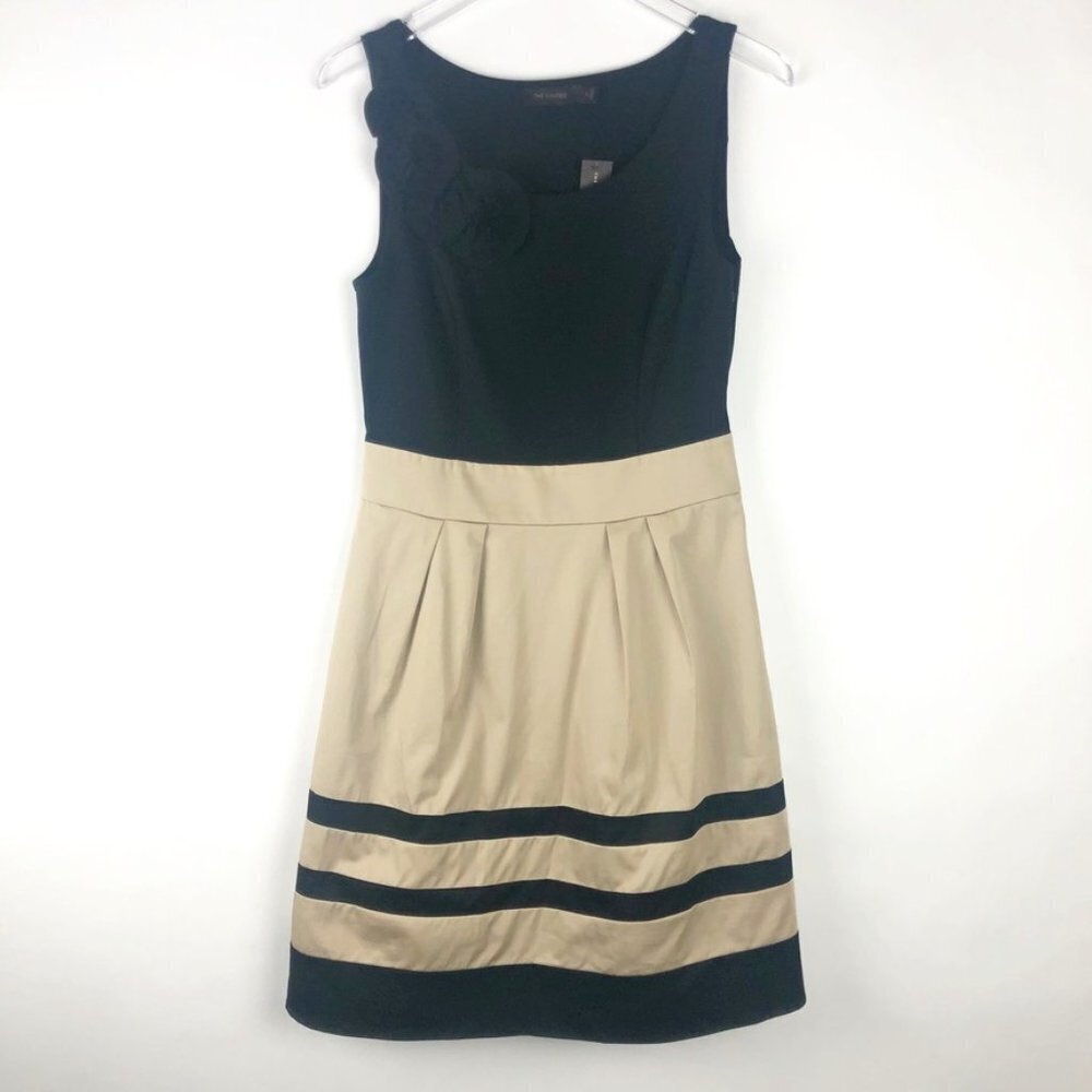 NEW The Limited Midi Dress Women's Size 6 Black Khaki Flower Applique Nautical
